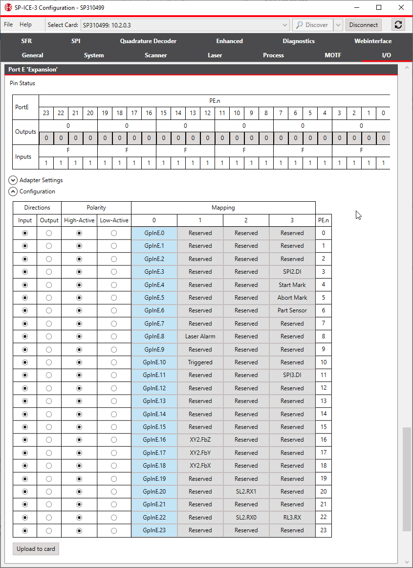 SP-ICE-3 Configuration-IO-PortE-Config